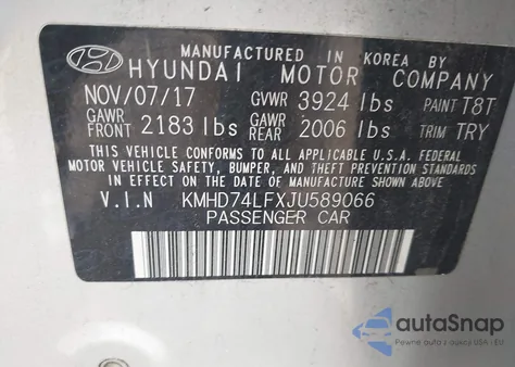 2018 Hyundai Elantra Se from USA, damaged, VIN KMHD74LFXJU589066